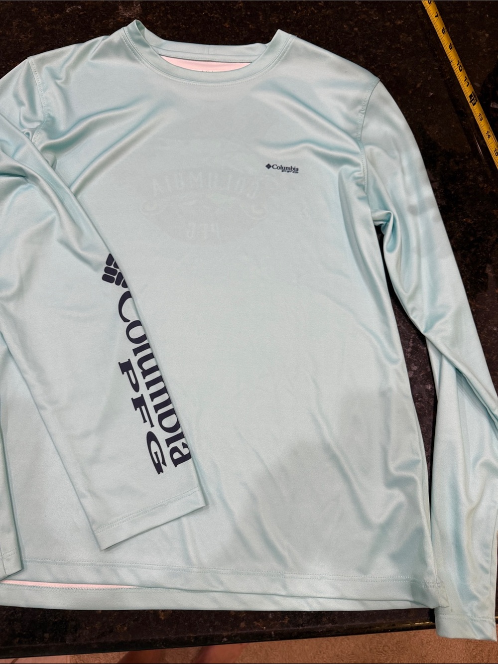 Columbia Women’s Long Sleeve Swim Rash Guard - Light Seafoam with Navy Logo